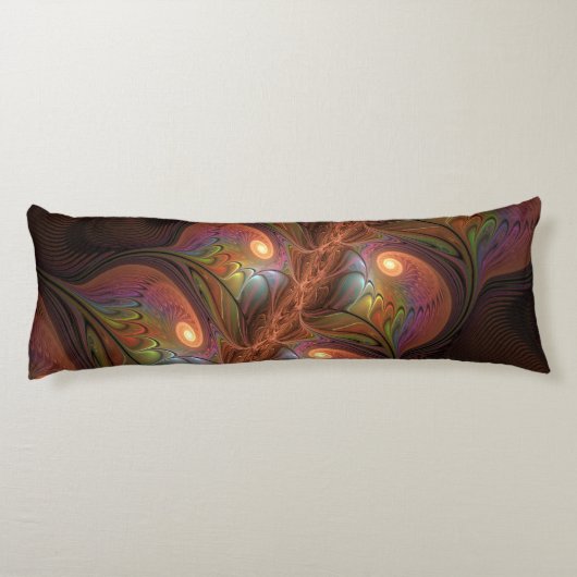 Kleurrijke Fluorescerende Abstracte Trippy Bruine Lichaamskussen (Achterkant)