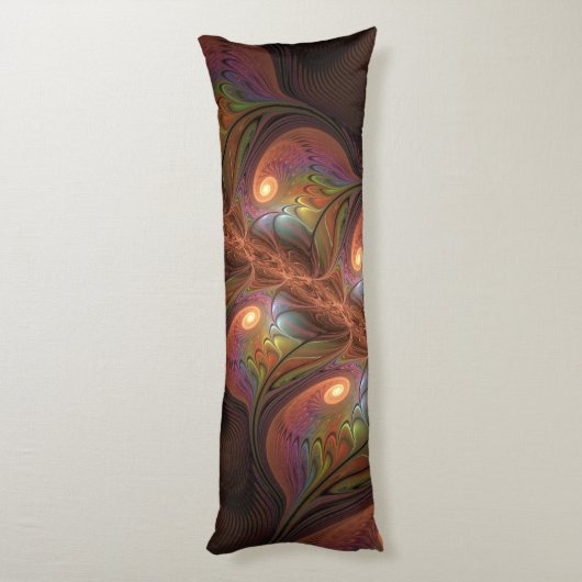 Kleurrijke Fluorescerende Abstracte Trippy Bruine Lichaamskussen (Achterkant (Verticaal))