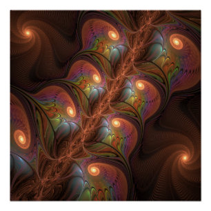 Kleurrijke Fluorescerende Abstracte Trippy Bruine  Perfect Poster