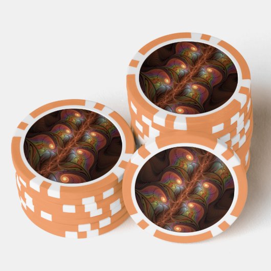 Kleurrijke Fluorescerende Abstracte Trippy Bruine Poker Chips (Opstapeling)