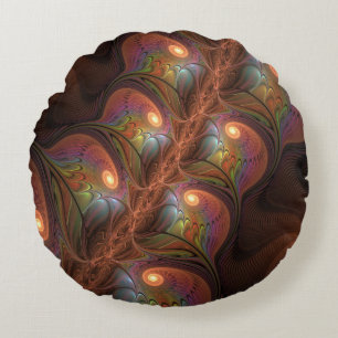 Kleurrijke Fluorescerende Abstracte Trippy Bruine  Rond Kussen