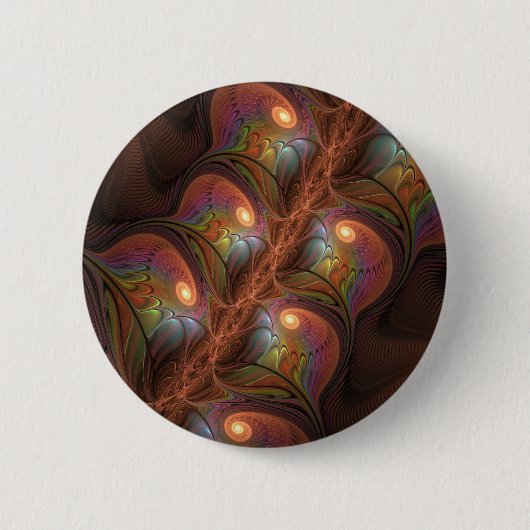 Kleurrijke Fluorescerende Abstracte Trippy Bruine  Ronde Button 5,7 Cm (Voorkant)