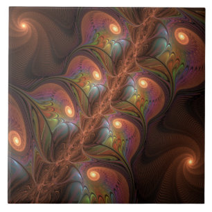 Kleurrijke Fluorescerende Abstracte Trippy Bruine Tegeltje