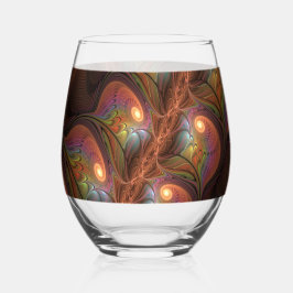 Kleurrijke Fluorescerende Abstracte Trippy Bruine  Wijnglas Zonder Voet