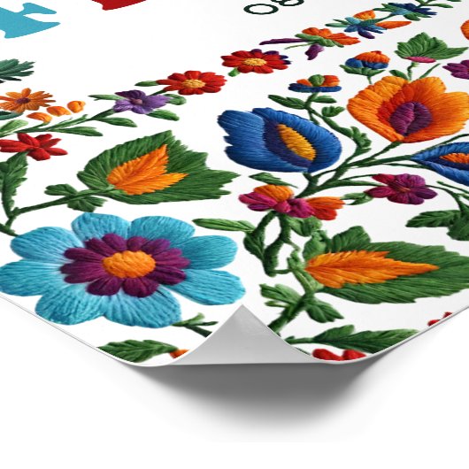 Kleurrijke Folk Art Bloemen Borduurwerk Fiesta Wel Poster (Hoek)