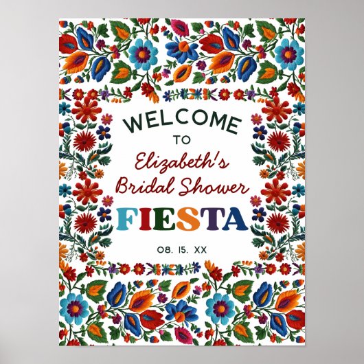 Kleurrijke Folk Art Bloemen Borduurwerk Fiesta Wel Poster (Voorkant)
