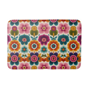 Kleurrijke Folk Art Bloemen Retro 70s Bloemenpatro Badmat
