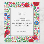 Kleurrijke Folk Art Borduurwerk Bruiloft Wijn Etiket (Enkel label)