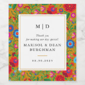 Kleurrijke Folk Art Borduurwerk Mosterd Bruiloft Wijn Etiket (Enkel label)