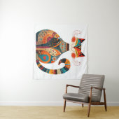 Kleurrijke Folk Art Cat Wandkleed (In Situ (horizontaal))