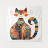 Kleurrijke Folk Art Cat Wandkleed (Voorkant)