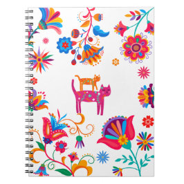 Kleurrijke Folk Art Cats & Flowers Spiral Notitieb Notitieboek