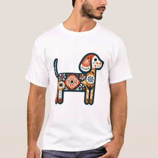Kleurrijke Folk Art Dog Design T-shirt