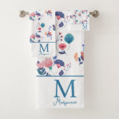 Kleurrijke Folk Art Flowers Monogram Initiaal Bad Handdoek (Insitu)