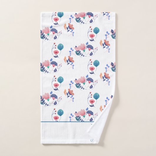 Kleurrijke Folk Art Flowers Monogram Initiaal Bad Handdoek (Handdoek)