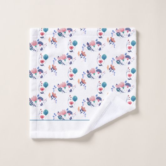 Kleurrijke Folk Art Flowers Monogram Initiaal Bad Handdoek (Wasdoekje)