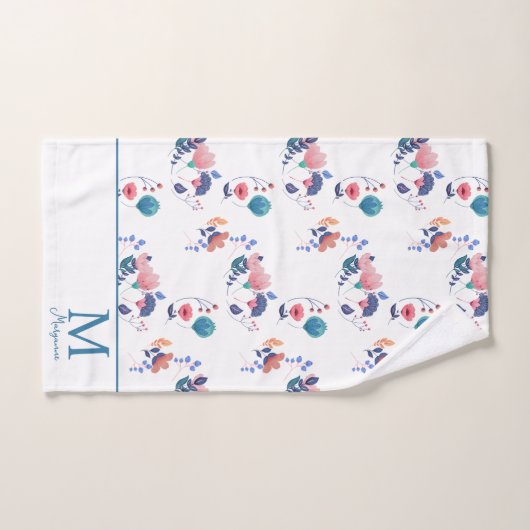 Kleurrijke Folk Art Flowers Monogram Initiaal Bad Handdoek (Handdoek)