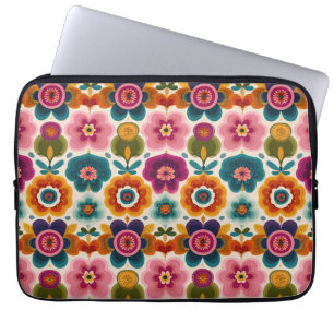 Kleurrijke Folk Art Retro Boheemse Bloemenpatroon Laptop Sleeve