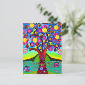 Kleurrijke Folk Art Style Tree | Aan jou denken Briefkaart (Staand voorkant)
