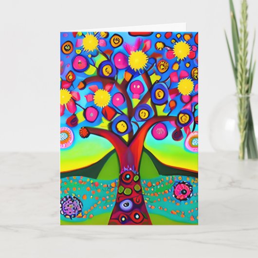 Kleurrijke Folk Art Style Tree | Aan jou denken Kaart (Voorkant)