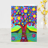 Kleurrijke Folk Art Style Tree | Aan jou denken Kaart (Gele Bloem)