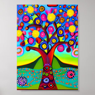Kleurrijke Folk Art Style Tree Poster