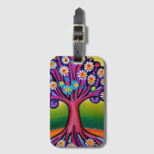 Kleurrijke Folk Art Style Whimsical Tree Bagagelabel (Voorkant (verticaal))