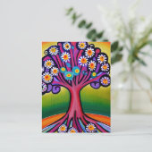 Kleurrijke Folk Art Style Whimsical Tree Briefkaart (Staand voorkant)