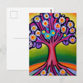 Kleurrijke Folk Art Style Whimsical Tree Briefkaart (Voorkant / Achterkant)