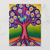 Kleurrijke Folk Art Style Whimsical Tree Briefkaart (Voorkant)