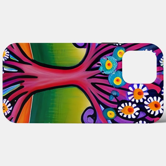 Kleurrijke Folk Art Style Whimsical Tree Case-Mate iPhone Case (Achterkant (horizontaal))