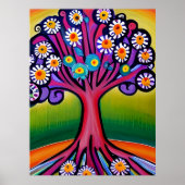 Kleurrijke Folk Art Style Whimsical Tree Poster (Voorkant)