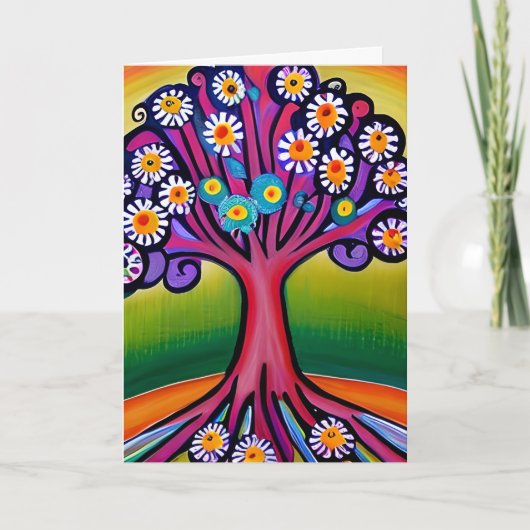 Kleurrijke Folk Art Style Whimsical Tree | Verjaar Kaart (Voorkant)