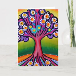 Kleurrijke Folk Art Style Whimsical Tree | Verjaar Kaart