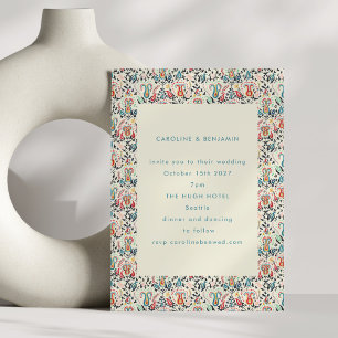 Kleurrijke Folk Bloemen Grens Boho Rood Blauw Huwe Kaart