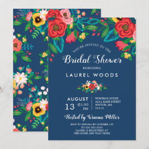 Kleurrijke Folk Boeketten - Boho Blue Vrijgezellen Kaart