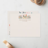 Kleurrijke Folk Chicken Bloemen Notitiekaartje (Voorkant / Achterkant in situ)