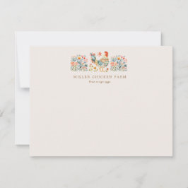 Kleurrijke Folk Chicken Bloemen Notitiekaartje