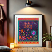 Kleurrijke Folk Floral Joy Quote Dragonflies Fun Poster