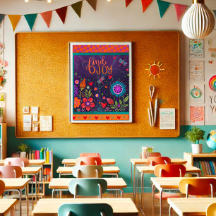 Kleurrijke Folk Floral Joy Quote Dragonflies Fun Poster