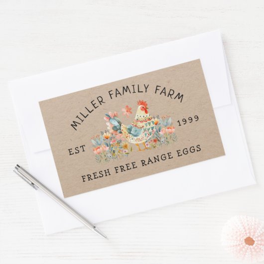 Kleurrijke Folk Kip Bloemen Ei Karton Rechthoekige Sticker (Envelop)