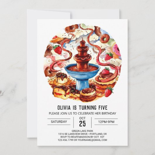 Kleurrijke Fontein Chocolade Verjaardag Kaart (Voorkant)