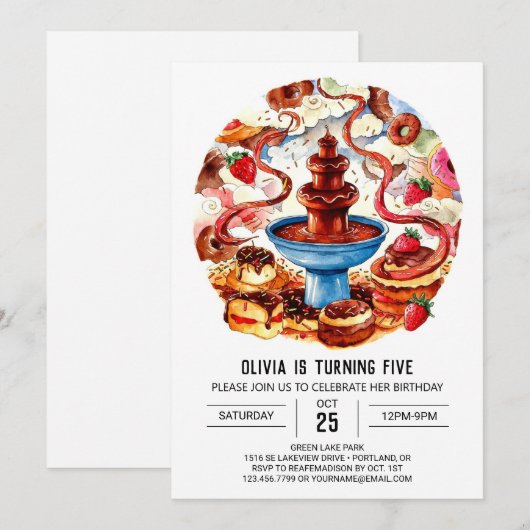 Kleurrijke Fontein Chocolade Verjaardag Kaart (Voorkant / Achterkant)