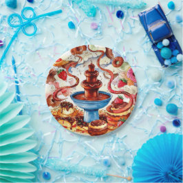 Kleurrijke Fontein Chocolade Verjaardag Papieren Bordje