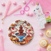 Kleurrijke Fontein Chocolade Verjaardag Papieren Bordje (Feest)