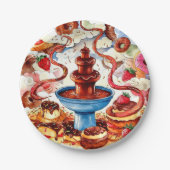 Kleurrijke Fontein Chocolade Verjaardag Papieren Bordje (Voorkant)