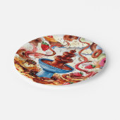 Kleurrijke Fontein Chocolade Verjaardag Papieren Bordje (Gekanteld)