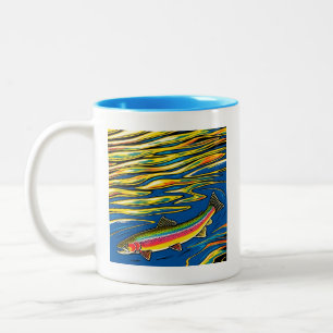 Kleurrijke Forel en Waterkringen Tweekleurige Koffiemok