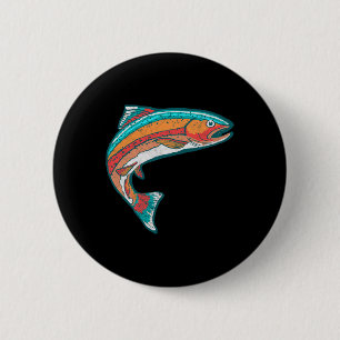 Kleurrijke forelvisserij retro vis grafisch vintag ronde button 5,7 cm