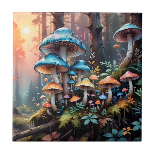 Kleurrijke Forest Mushroom Art Tegeltje (Voorkant)